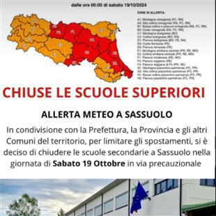 Allerta meteo: disposta per domani la chiusura di tutte le scuole superiori 