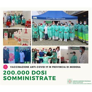 Vaccinazioni anti-covid 19: la provincia di Modena raggiunge quota 200mila dosi somministrate