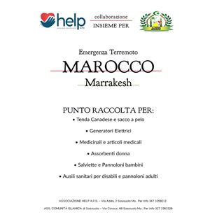Help e la Comunità Islamica di Sassuolo raccolgono aiuti per i terremotati del Marocco