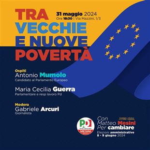 Nuove povertà, un incontro con il candidato dem Mumolo e la parlamentare Guerra